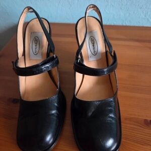 Chic Black Leather Strap Heels